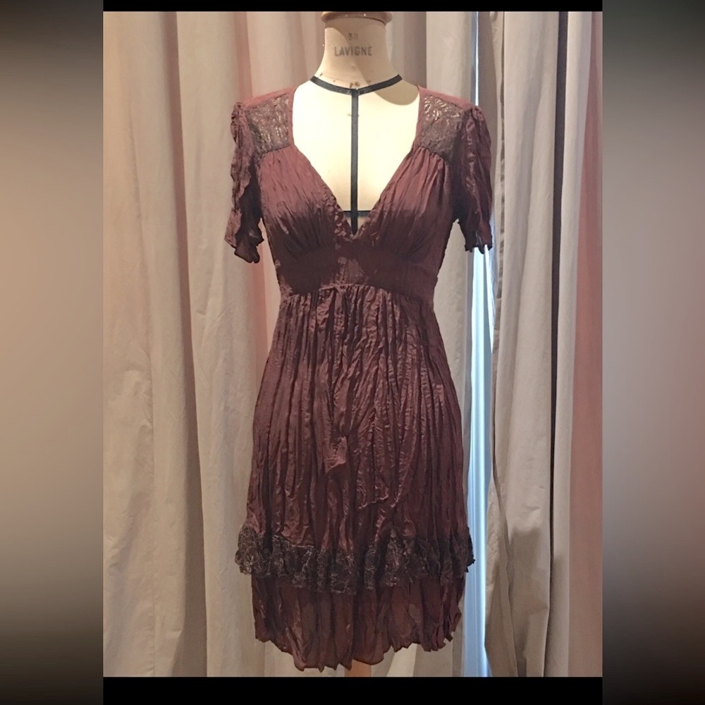 Vintage Crinkle Silk and lace Daisy Hudson by Ann Ferriday 70s vibe dress S
